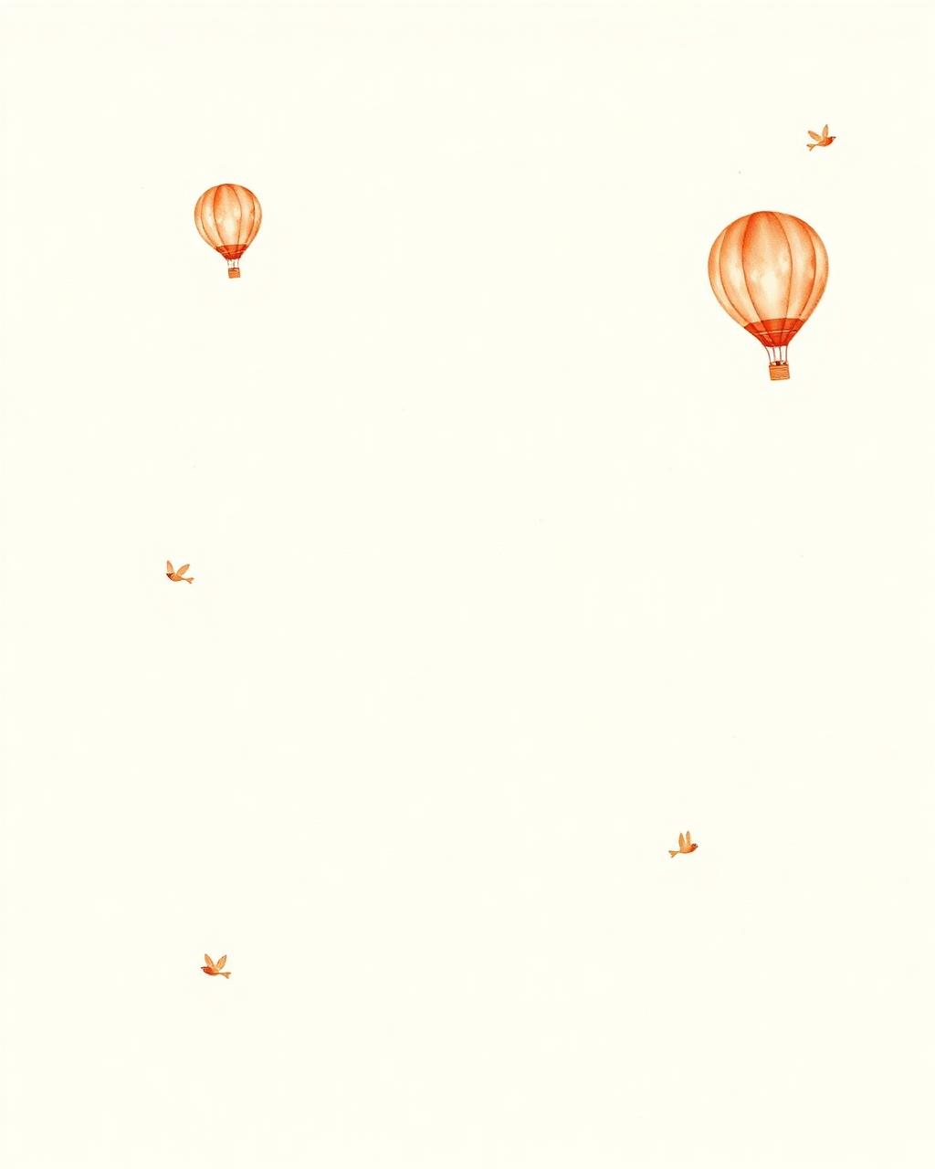 Hot air balloons and small birds in a cream sky