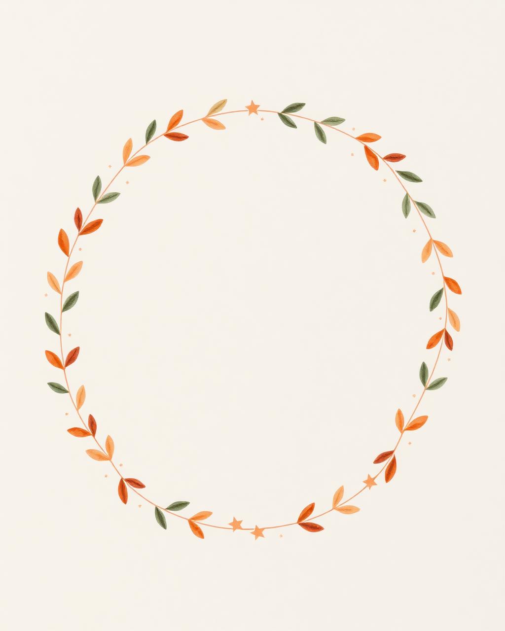 Delicate leaf and star wreath on cream paper